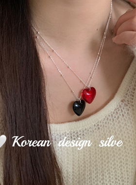 2o24新款韩版ins博主同款锁骨链 S925纯银简约爱心项链女叠戴百搭