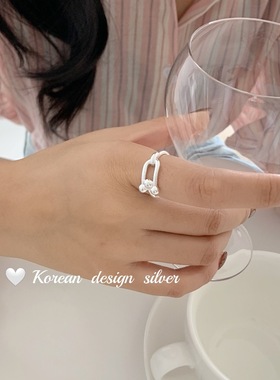 韩国原创小众设计饰品 S925纯银马蹄开口可调节ins风戒指 简约女