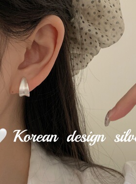 韩国ins博主同款耳饰品 S925纯银水滴拉丝凹面耳环简约个性冷淡风