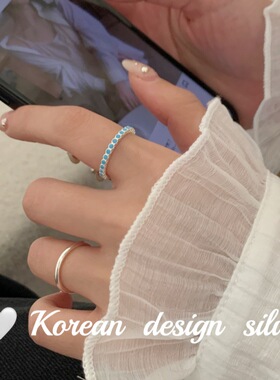 韩国秋冬小众设计银饰  S925纯银绿松石拼接素圈戒指高级感ins风