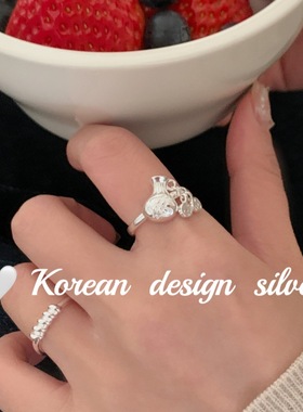 韩国新款ins时髦百搭开口指环 S925纯银 精巧铜钱福袋戒指高级感