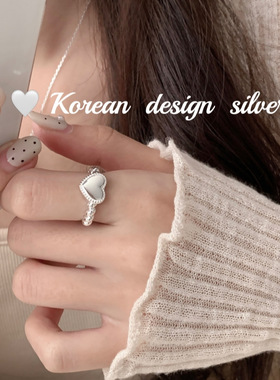 韩国ins博主推荐指环 S925纯银重工爱心形麻花扭线亮银戒指开口女