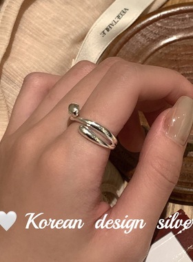 韩国小众设计高级感指环 S925纯银 三层水滴开口戒指亮银简约百搭