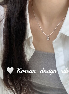 韩国小众设计感银饰品 s925纯银椭圆白玉髓项链 温柔精致百搭