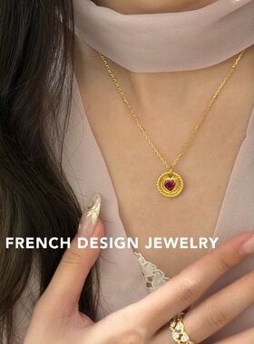 法式布契风拉丝爱心项链S925纯银锁骨链女优雅礼服配饰品