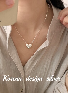 韩国东大门ins风银饰品 S925纯银简约爱心项链可爱清新