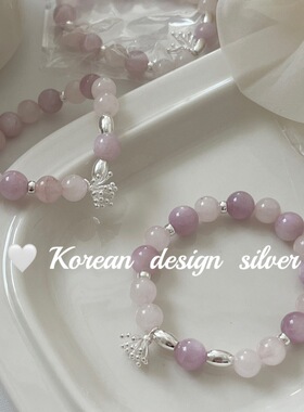 韩国ins风简约高级感清新 S925纯银紫云母粉水晶花蕊弹力绳手链女