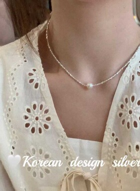 韩国ins风创意设计手工饰品S925纯银 碎银子珍珠项链