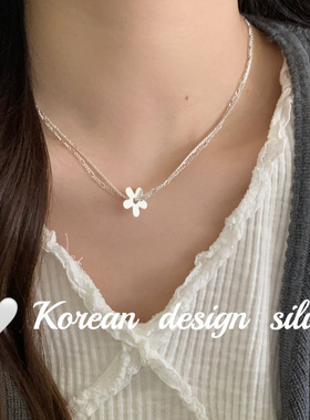 2025新款爆款 S925纯银 简约花朵双层项链女锁骨链轻奢小众高级感