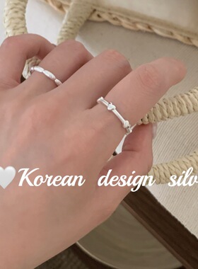 韩国东大门网红精致小巧饰品S925纯银爱心拼接竖条纹戒指叠戴百搭