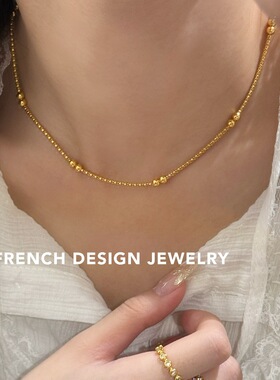 意大利链条超美隔珠项链S925纯银锁骨链女优雅礼服配饰品精致