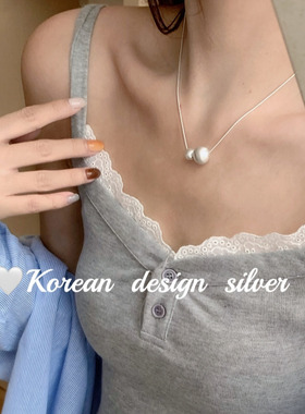 韩国小众设计高级感银饰 S925纯银简约亮银拉丝大小球球蛇骨项链