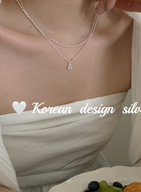 韩版ins风设计银饰品 S925纯银氧化锆小米珠双层项链叠戴锁骨链