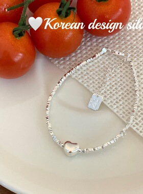 韩国ins风亮银设计饰品 s925纯银爱心碎银简约手链百搭感女款
