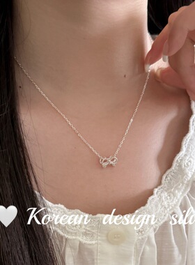 韩国ins气质小众设计 S925纯银 简约镂空蝴蝶结项链