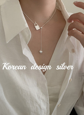 2024款韩国设计银饰品S925纯银气质锁扣爱心项链高级个性冷淡风女