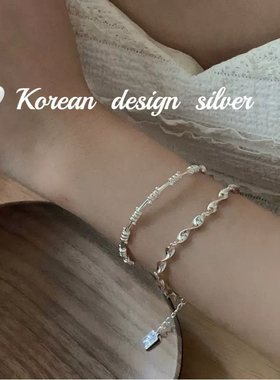 韩国ins风亮银饰品批发 S925纯银简约个性扭片手链 叠戴小众