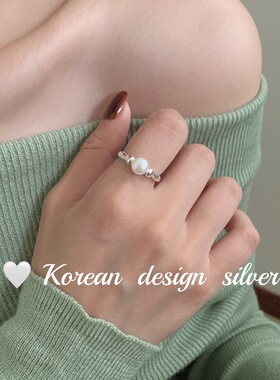 韩国ins风饰品 S925纯银骨节淡水珍珠戒指 小众设计级感指环女