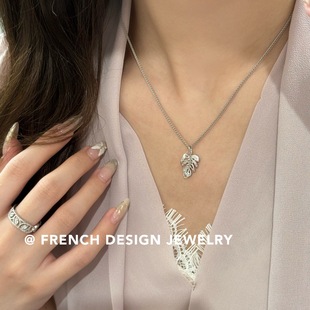 法式 超美镂空叶子项链S925纯银布契风拉丝锁骨链女优雅礼服配