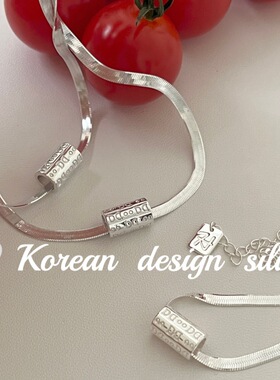 韩国东大门网红档口银饰品S925纯银路路通扁蛇项链简单小众