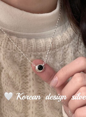 韩国小众ins风饰品 S925纯银黑玛瑙之眼项链女 锁骨链小众