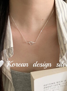 韩国博主同款小众高级感银饰品 S925纯银 简约绳结项链气质