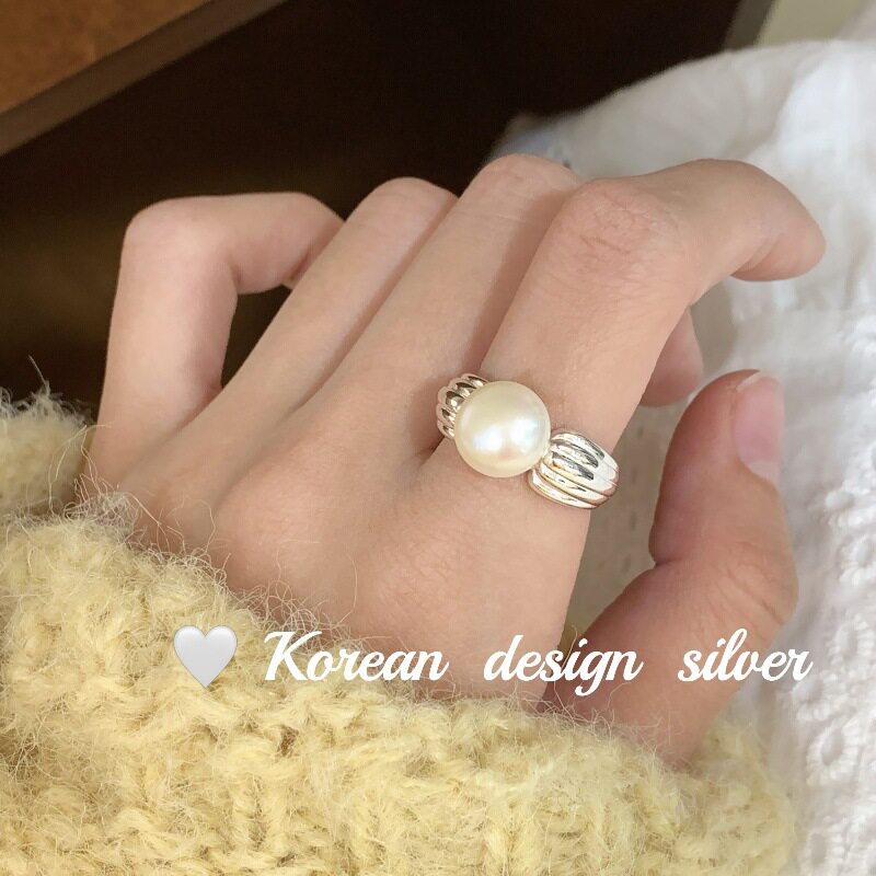 韩国东大门ins风博主同款指环S925纯银天然珍珠戒指女小众
