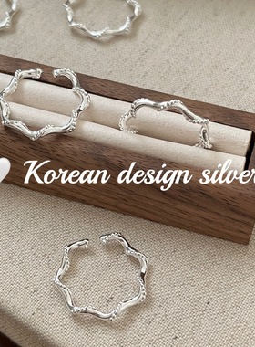 韩国ins风网红同款手饰品S925纯银 波浪麻花戒指高级简约叠戴高级