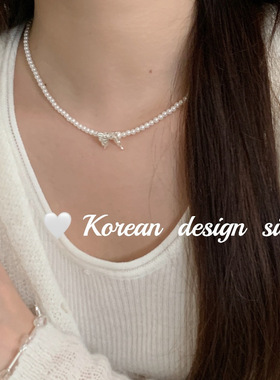韩版ins简约手工饰品 S925纯银比翼双飞珍珠项链叠戴秋冬毛衣链女