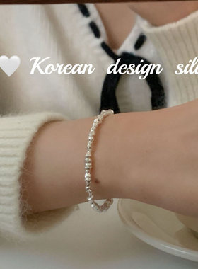 韩国南大门设计手饰品 S925纯银不规则肌理手镯 叠戴高级感手环女