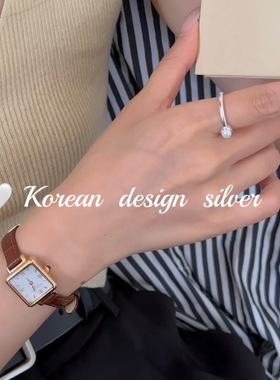 S925纯银珍珠戒指小众轻奢高级感开口可调节女食指戒开口戒素圈
