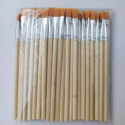 原木杆油画笔尼龙平头水粉水彩丙烯画原色洗油笔补色刷胶油漆排笔