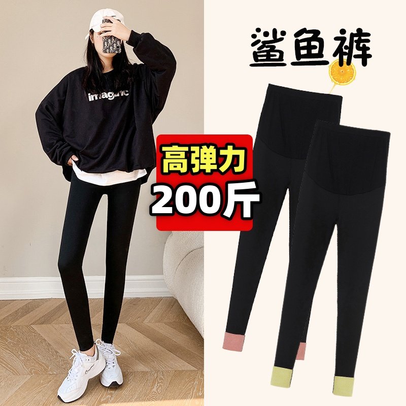 胖孕妇鲨鱼裤加绒加厚瑜伽托腹裤