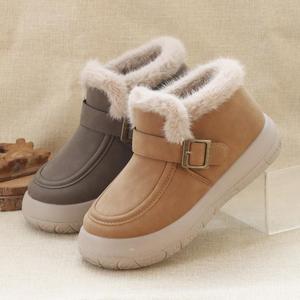 老北京布鞋冬季新款时尚休闲雪地靴女加绒加厚保暖棉鞋圆头棉靴