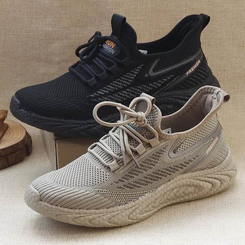 爆米花底男鞋老北京布鞋中老年弹力飞织透气运动爸爸跑步鞋男士鞋