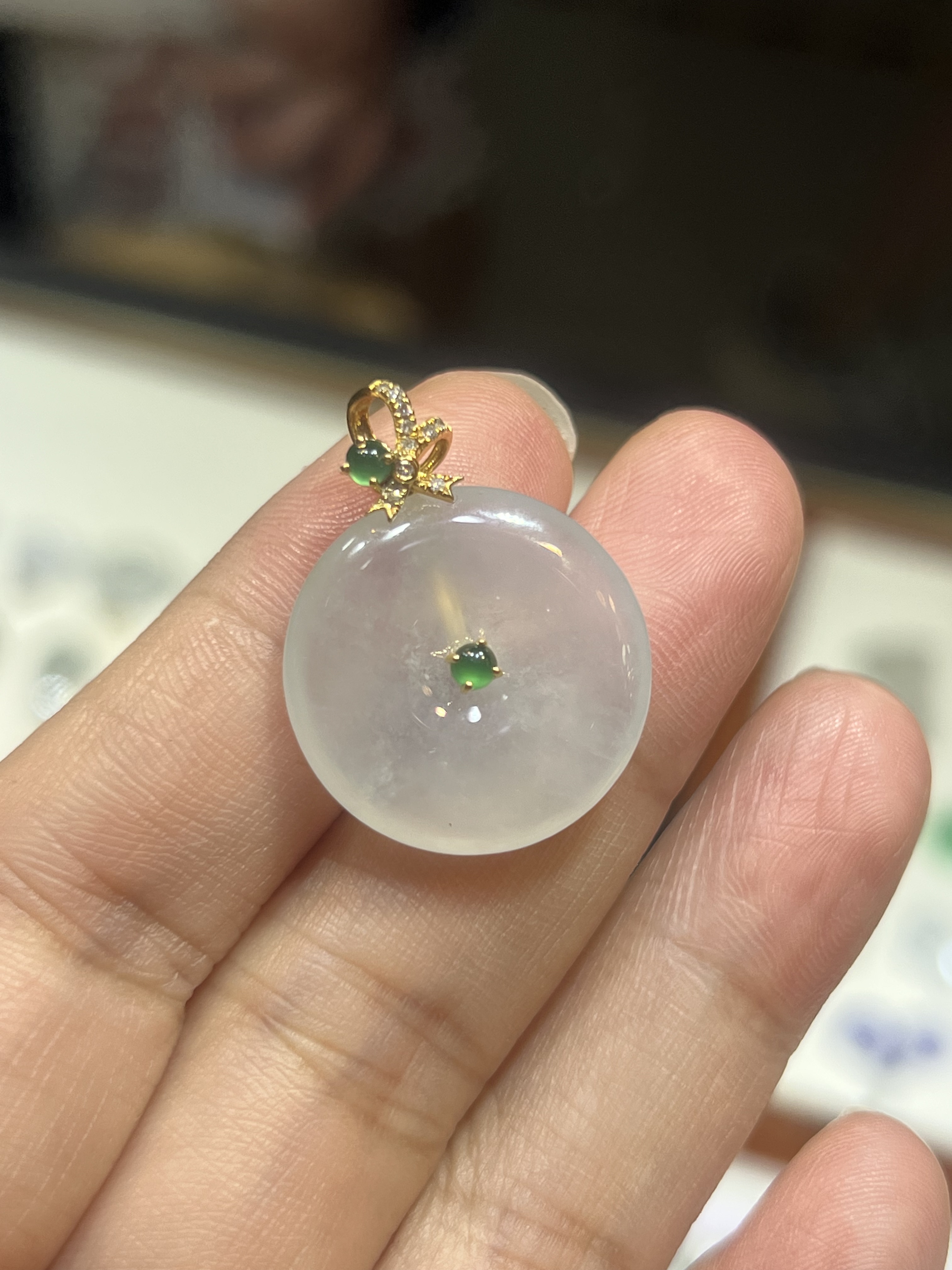 天然缅甸翡翠A货冰种18K金镶嵌平安扣吊坠挂件项坠