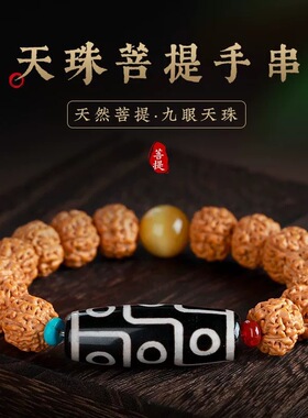 金刚菩提子九眼天珠手串天然虎眼石转运珠男女士款佛珠手链盘文玩
