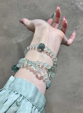 新款绿水晶仿绿萤石手链女款三圈手串饰品礼物送女友闺蜜转运