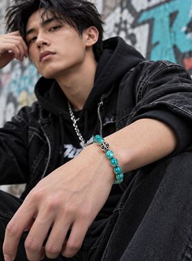 天然石三颗鸢尾花手链男时尚百搭小众设计感手串女轻奢高级感手链