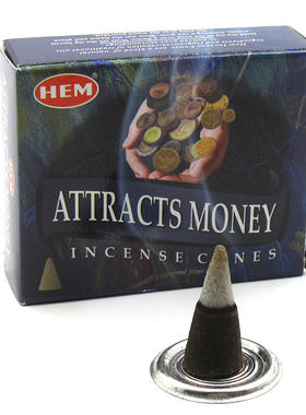 印度进口HEM ATTRACTS MONEY锥香塔香财富香家用净化空气熏香供奉