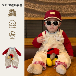 子超好看婴儿衣服春装 外穿裤 时尚 洋气婴幼儿背带裤 韩版 宝宝初春裤