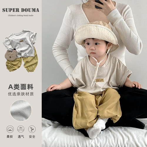 夏天婴儿衣服宝宝套装夏季薄款韩版洋气简约百搭T恤休闲裤两件套