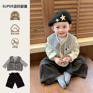 宝宝春装马甲超萌洋气婴儿衣服春秋款韩范男宝穿搭格子背心外套潮