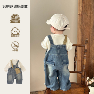 帅气男宝周岁百搭裤 男童牛仔裤 超韩洋气儿童连体裤 新款 子 2026春季