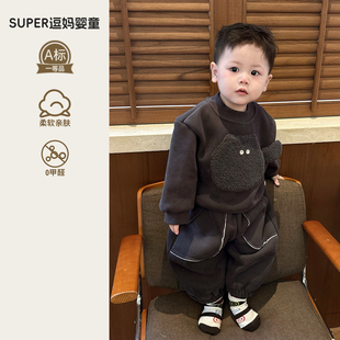 宝宝冬装套装男婴儿衣服秋冬款超萌韩系婴幼儿加厚卫衣裤休闲服冬