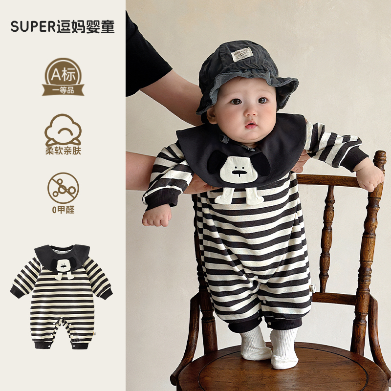 婴儿秋装2025新款百天宝宝衣服春秋款可爱韩系婴幼儿连体外出爬服