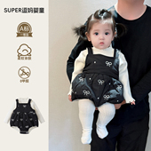 小月龄宝宝秋冬衣服超韩洋气婴幼儿加绒背带哈衣打底衫 两件套百天