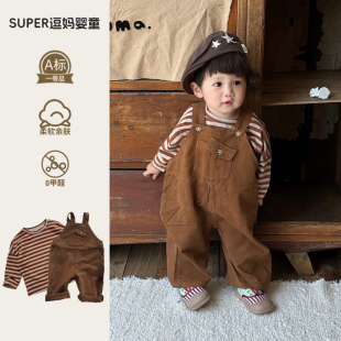 百搭上衣两件套秋款 背带裤 外出服 男宝痞帅风时髦洋气工装 宝宝秋装