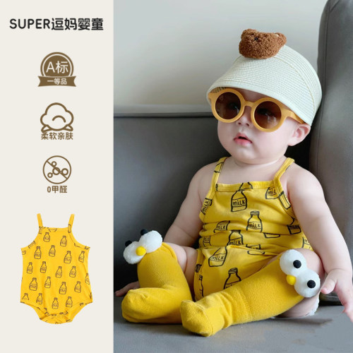 婴幼儿衣服夏季薄款超萌可爱吊带哈衣满月宝宝拍照服夏款三角爬服