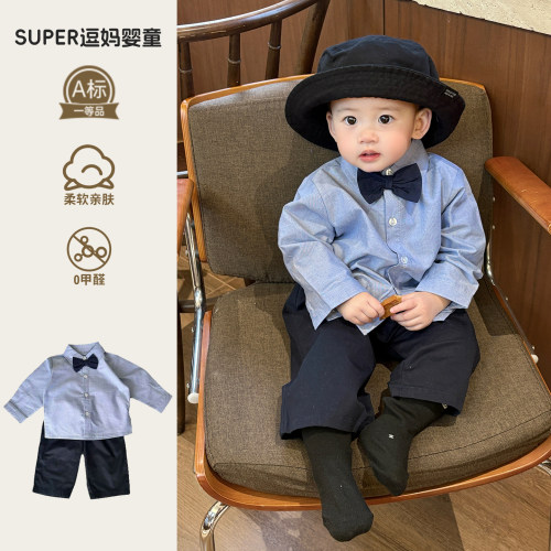 婴儿衬衫男宝宝周岁衣服春装痞帅风韩版洋气婴幼儿英伦风生日礼服